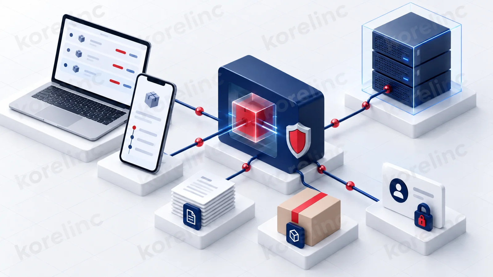 Ilustración de un cliente consultando pedidos, documentos y despacho a través del Gateway